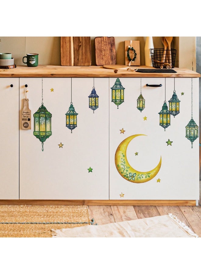 مجموعة من 3 ملصقات جدارية رمضانية، لتزيين غرف النوم والمعيشة، ملصق جداري بتصميم نجمة وقمر وقوس، ملصقات جدارية صديقة للبيئة قابلة للإزالة، ملصقات زخرفية من مادة PVC مقاومة للماء، مناسبة لتزيين المنزل في رمضان (3 أنماط متطابقة) - Image 3